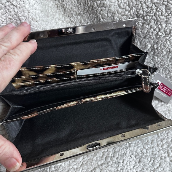Rosetti Cheetah Gold Framed Clutch Wallet, many cardholders, zip pocket NWT - Picture 9 of 11